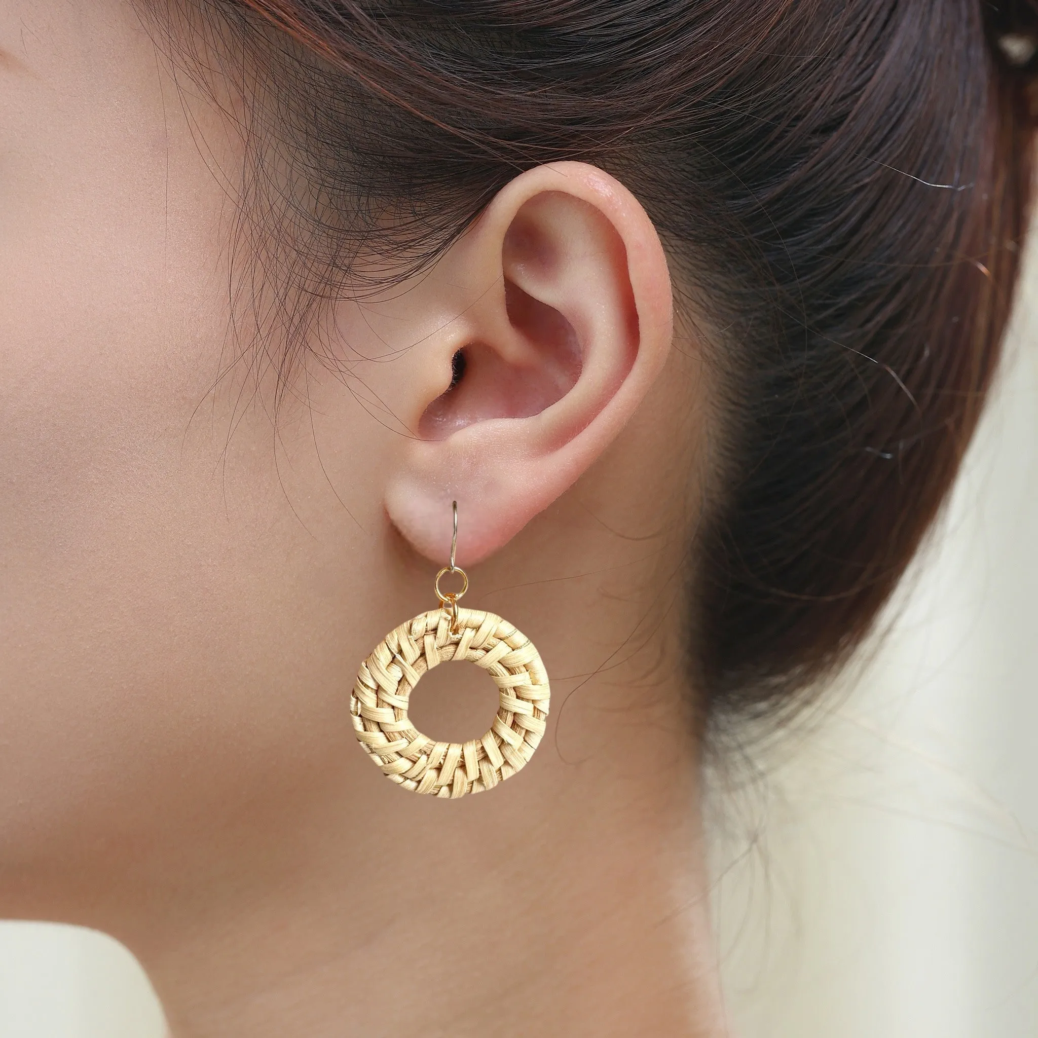 Bohemia beige wicker geometric earrings