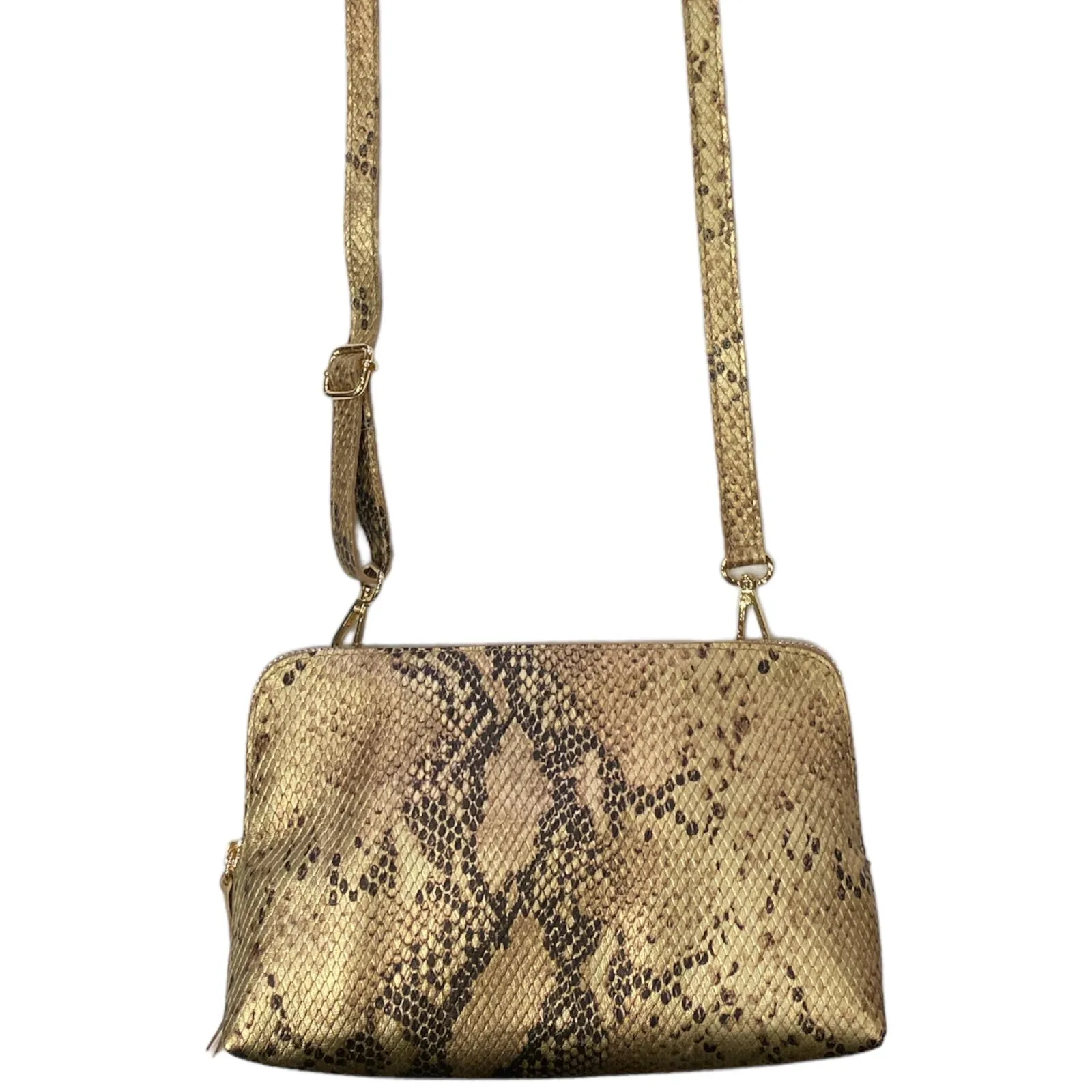 Box XL. Gold snake-print leather messenger bag