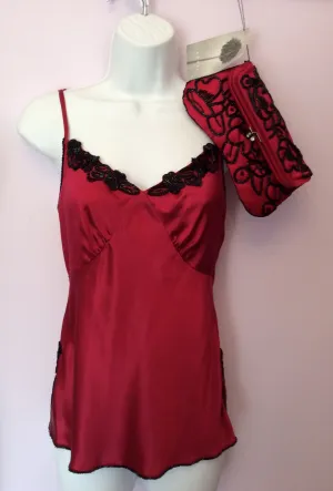 Brand New Coast Dark Pink Silk Beaded Camisole Top Size 8 & Matching Bag
