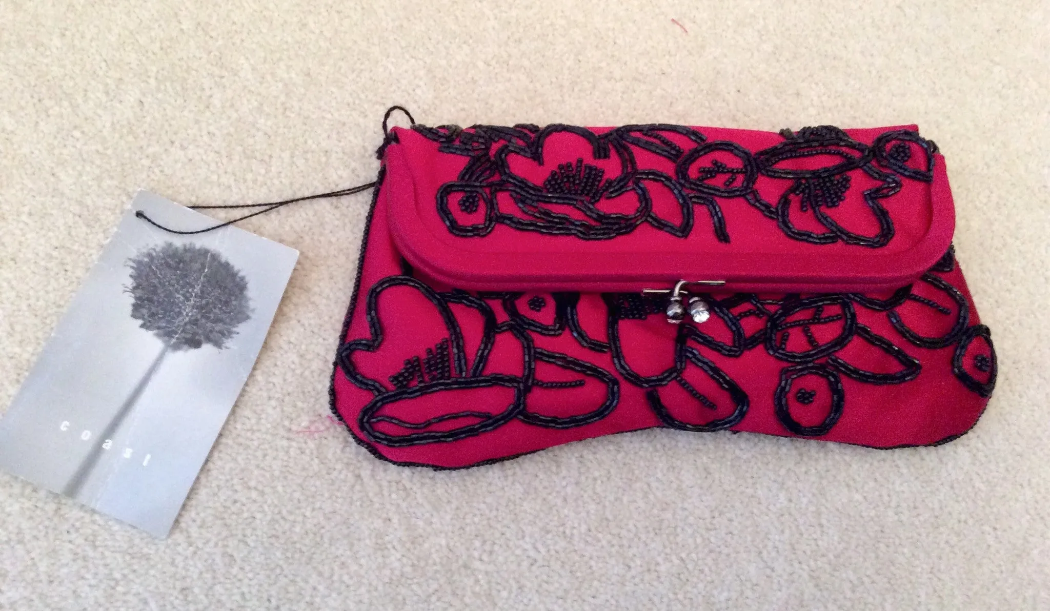 Brand New Coast Dark Pink Silk Beaded Camisole Top Size 8 & Matching Bag