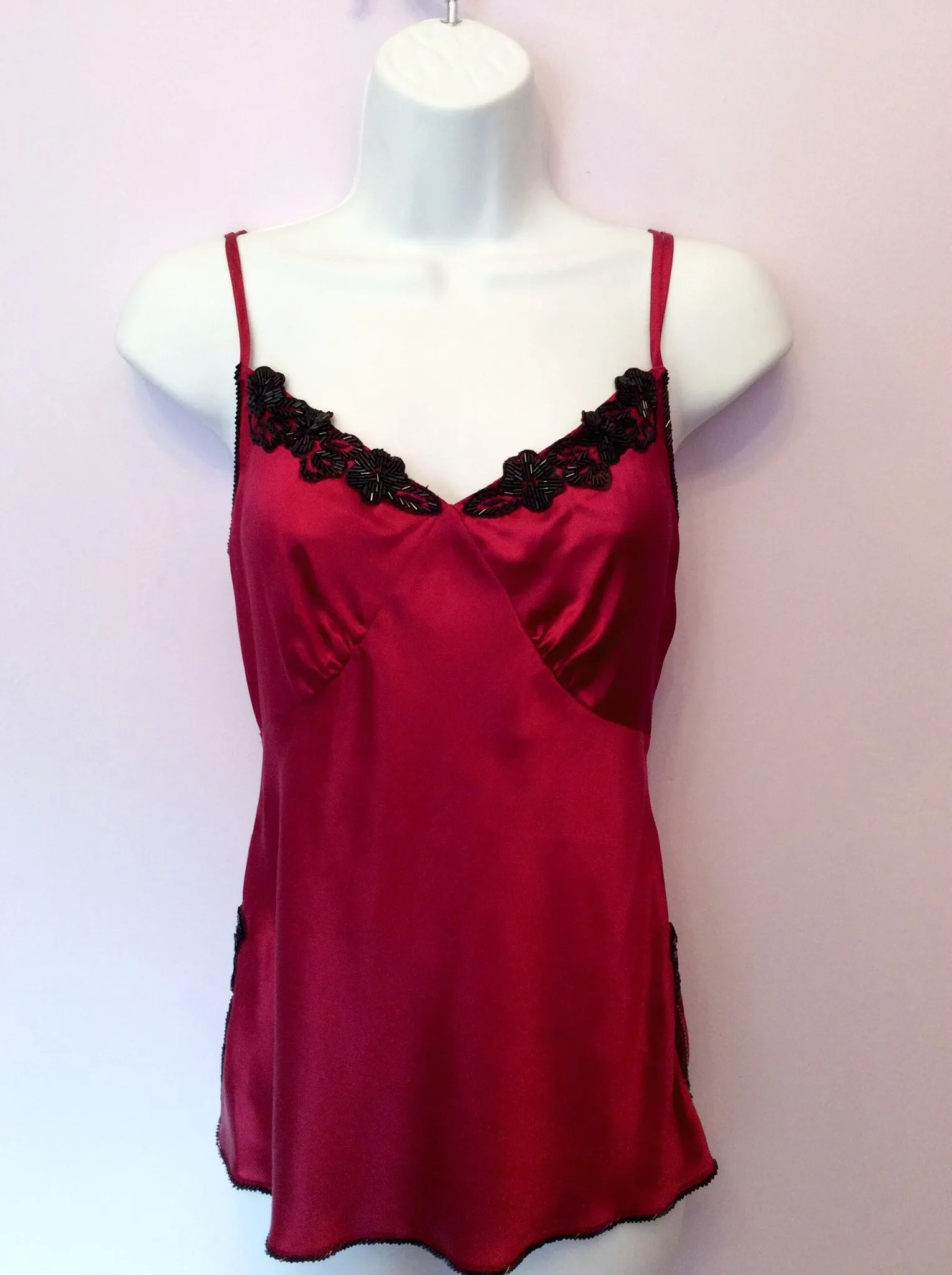 Brand New Coast Dark Pink Silk Beaded Camisole Top Size 8 & Matching Bag
