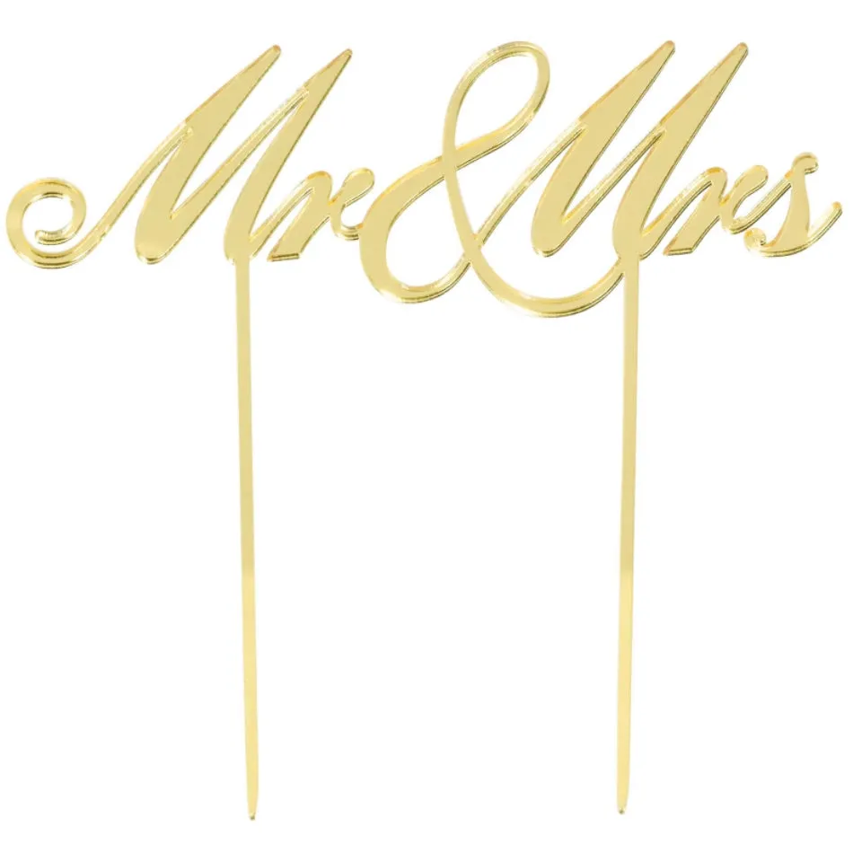Cake Topper Mr and Mrs Gold Mirrored Plastic