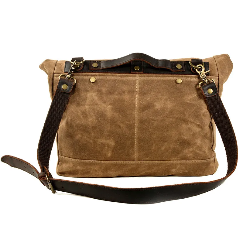 Canvas Messenger Bag Waterproof Canvas With Leather Shoulder Bag Waxed Canvas Crossbody Bag