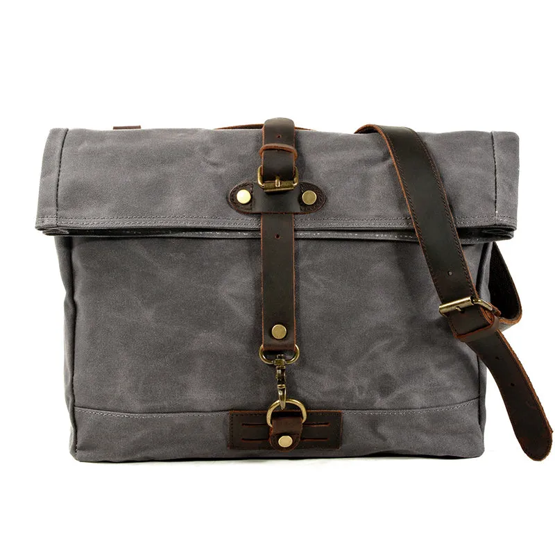 Canvas Messenger Bag Waterproof Canvas With Leather Shoulder Bag Waxed Canvas Crossbody Bag