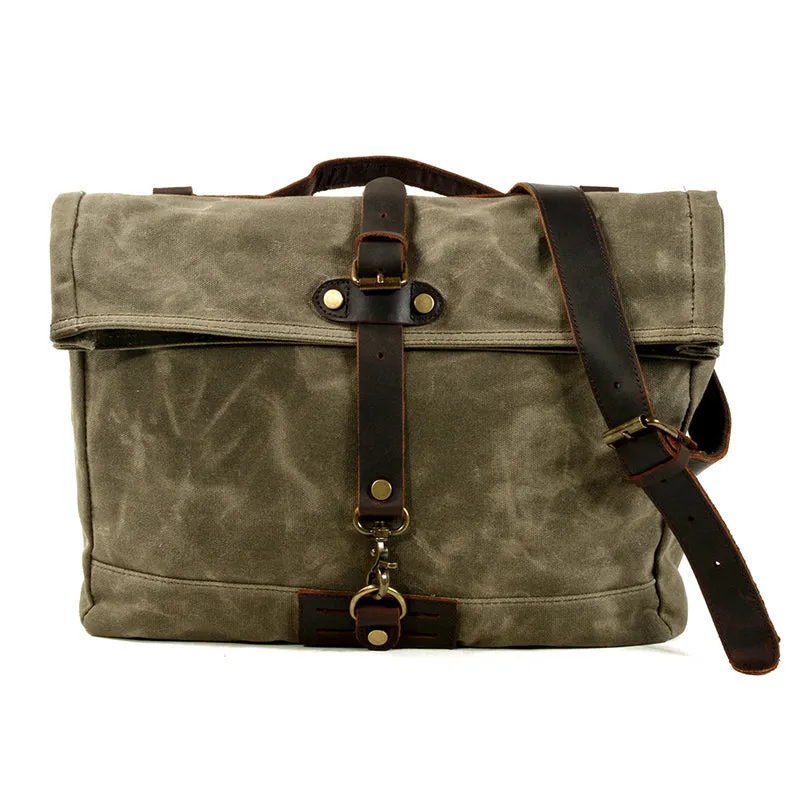 Canvas Messenger Bag Waterproof Canvas With Leather Shoulder Bag Waxed Canvas Crossbody Bag