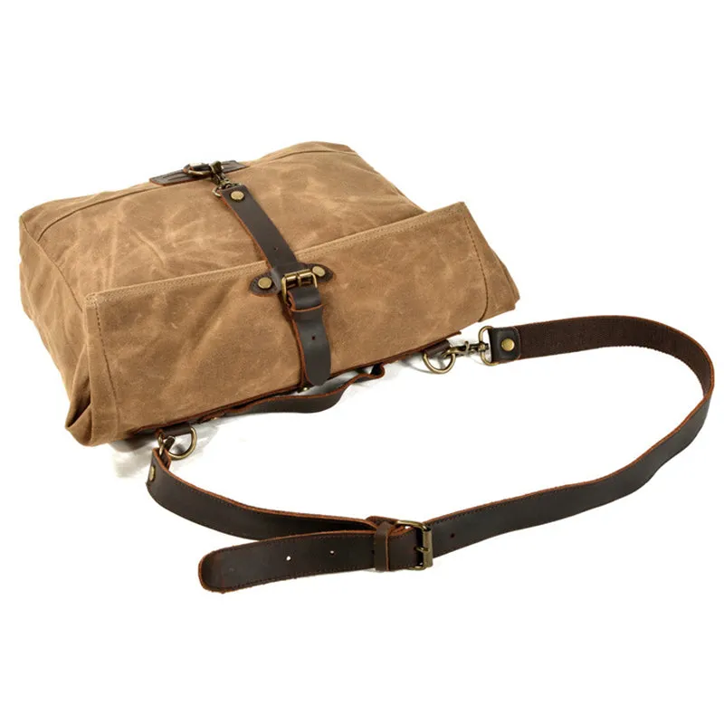 Canvas Messenger Bag Waterproof Canvas With Leather Shoulder Bag Waxed Canvas Crossbody Bag