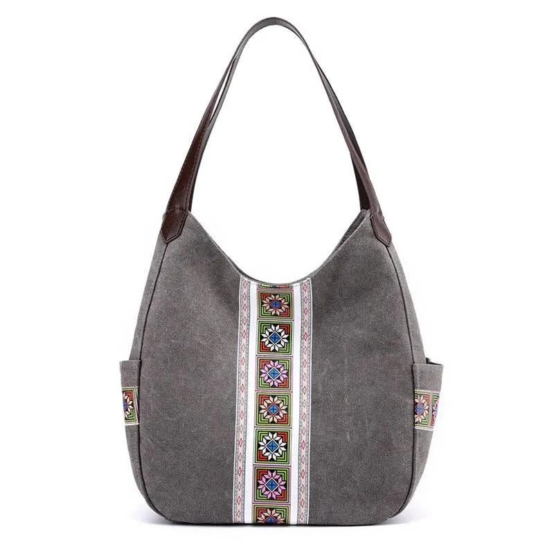 Canvas Printing Hand Bags for Women Casual Large Hobo Shoulder Tote Handbags Female Portable Cloth Pocket Zipper Big Shopper Bag