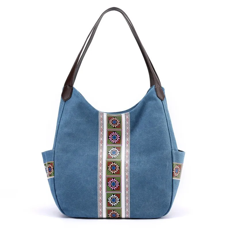 Canvas Printing Hand Bags for Women Casual Large Hobo Shoulder Tote Handbags Female Portable Cloth Pocket Zipper Big Shopper Bag
