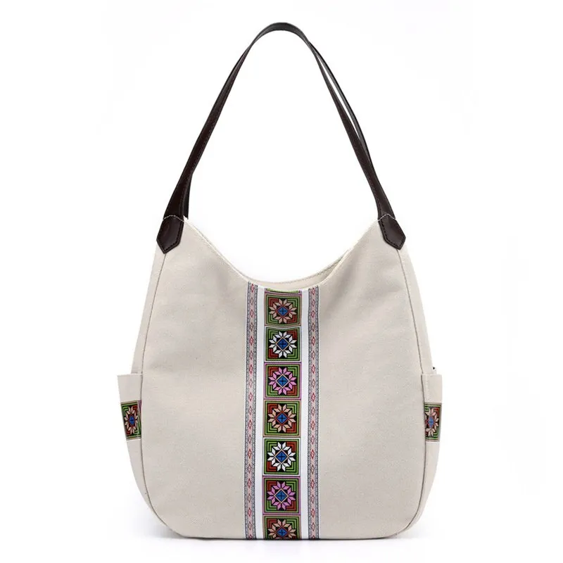 Canvas Printing Hand Bags for Women Casual Large Hobo Shoulder Tote Handbags Female Portable Cloth Pocket Zipper Big Shopper Bag