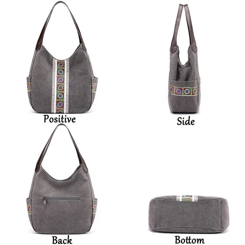 Canvas Printing Hand Bags for Women Casual Large Hobo Shoulder Tote Handbags Female Portable Cloth Pocket Zipper Big Shopper Bag