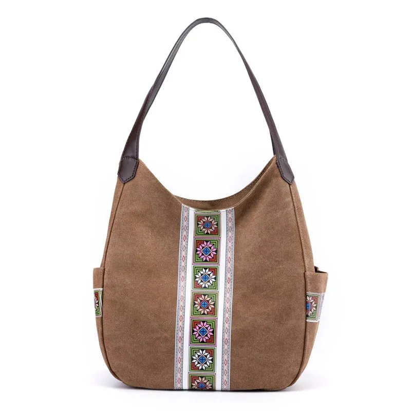Canvas Printing Hand Bags for Women Casual Large Hobo Shoulder Tote Handbags Female Portable Cloth Pocket Zipper Big Shopper Bag