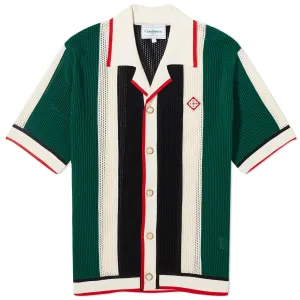 Casablanca Striped Mesh Short Sleeve Shirt, Green & White Stripes