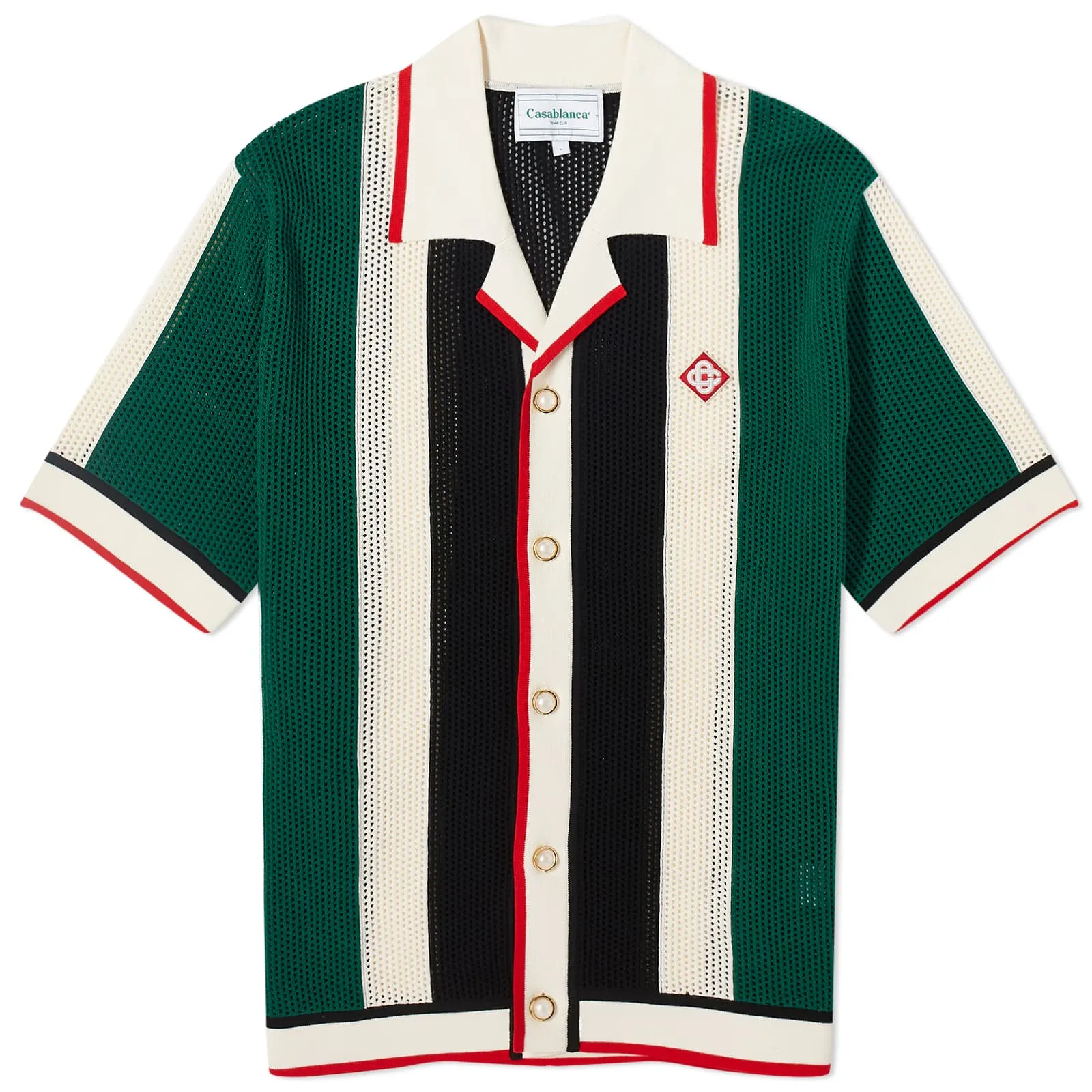 Casablanca Striped Mesh Short Sleeve Shirt, Green & White Stripes