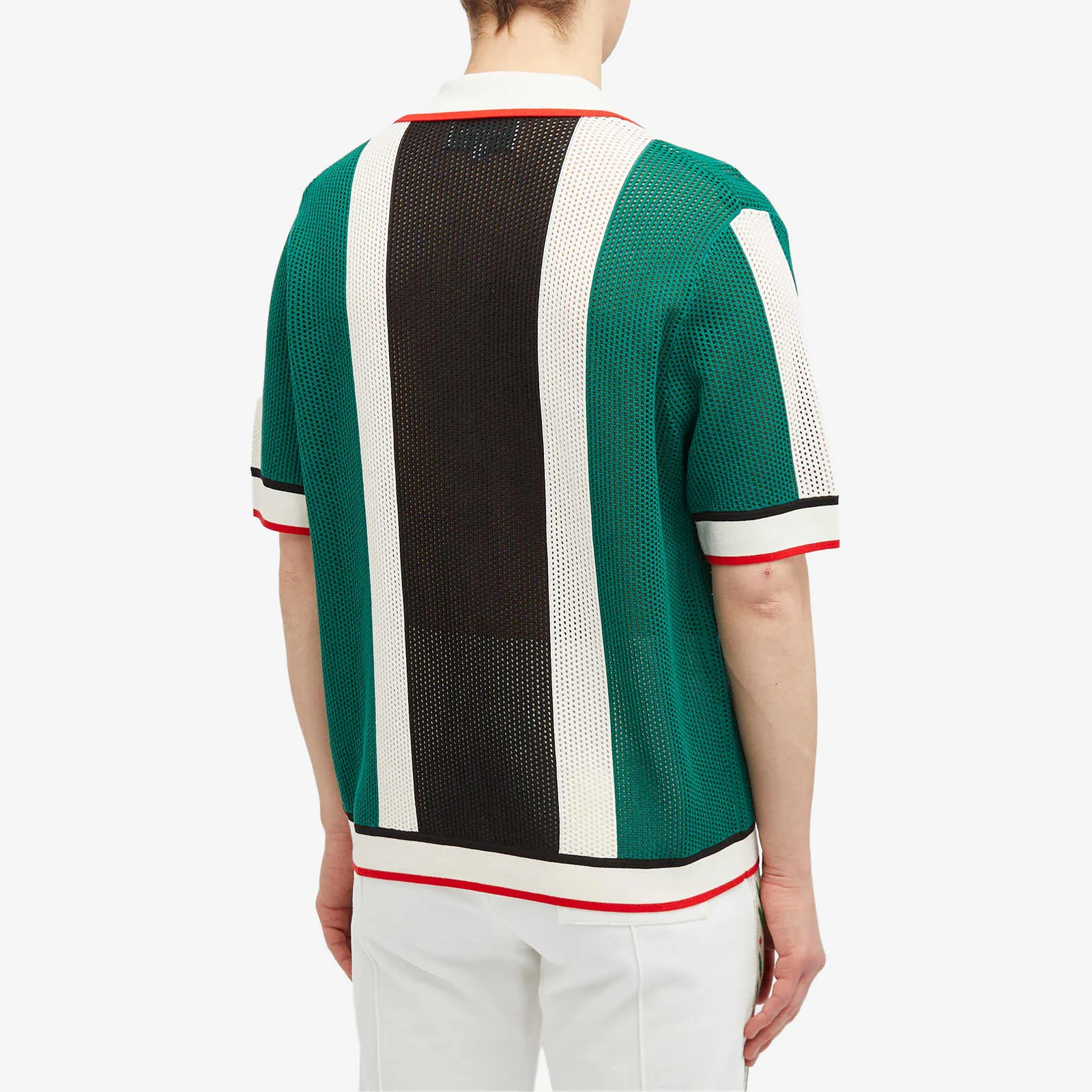 Casablanca Striped Mesh Short Sleeve Shirt, Green & White Stripes