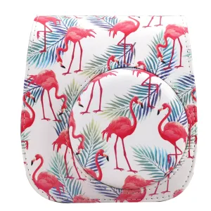 Case for Fujifilm Instax Mini 11/12 Case PU Leather Instant Camera Cover with Adjustable Strap- Flamingo White