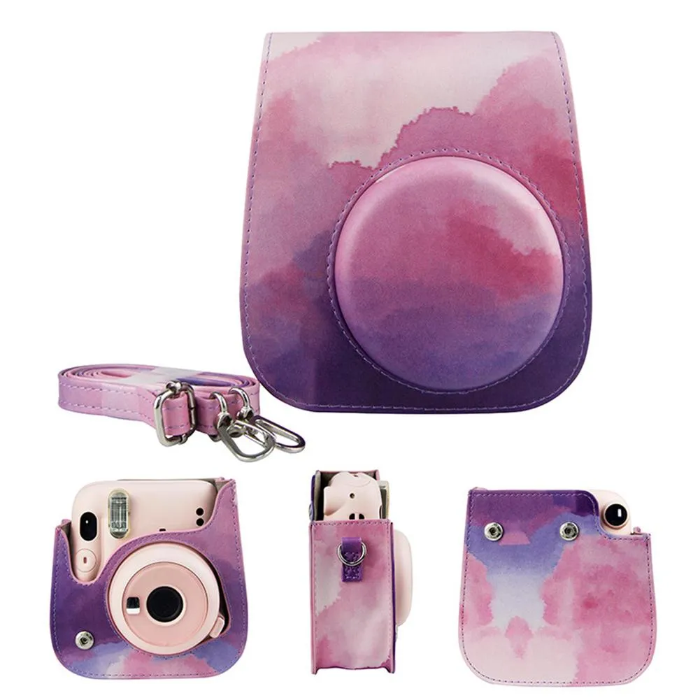 Case for Fujifilm Instax Mini 11/12 Case PU Leather Instant Camera Cover with Adjustable Strap- Flamingo White
