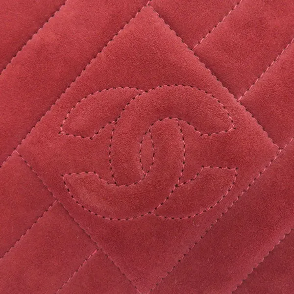 CHANEL Around 1995 Made Suede Cc Mark Stitch Fringe Chain Bag Red