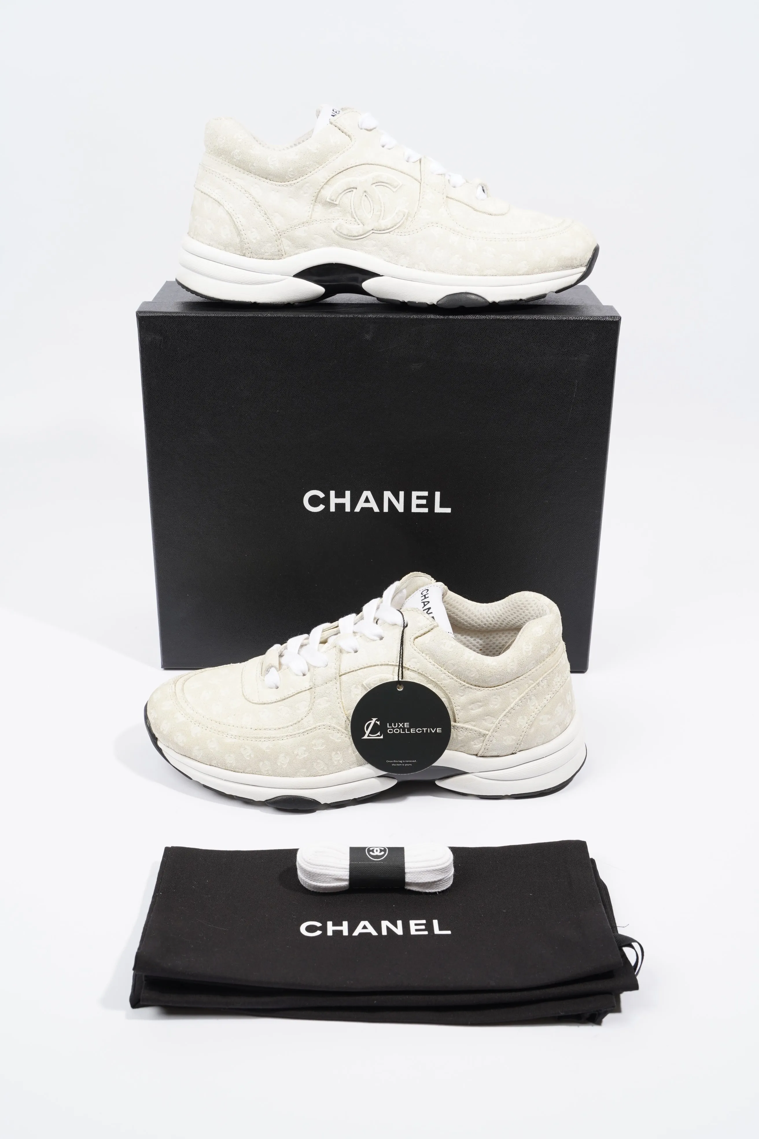 Chanel CC Logo Cream   White Suede EU 39.5 UK 6.5