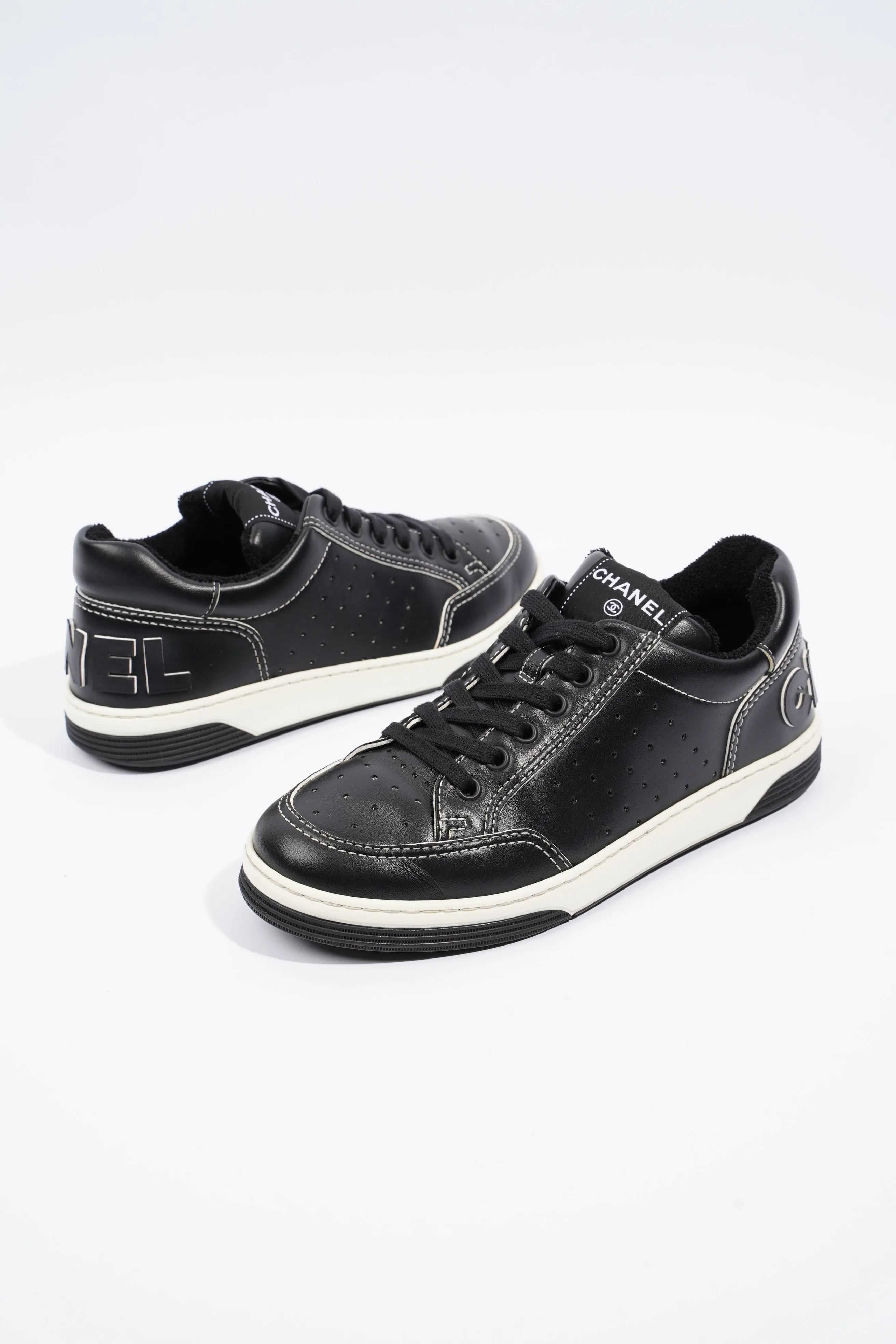 Chanel Chanel Logo Black   White Calfskin Leather EU 37 UK 4