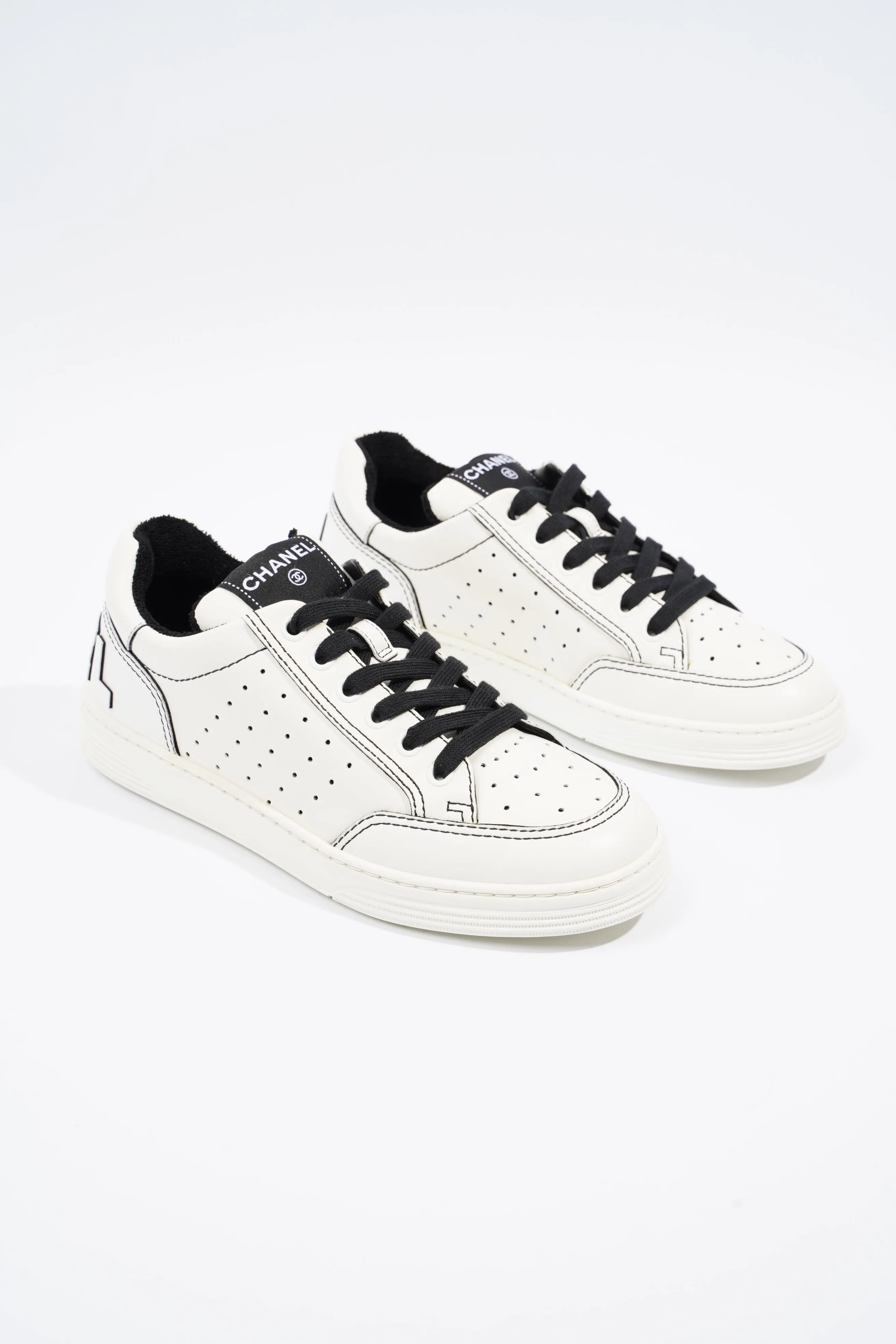 Chanel Chanel Logo White   Black Calfskin Leather EU 37 UK 4