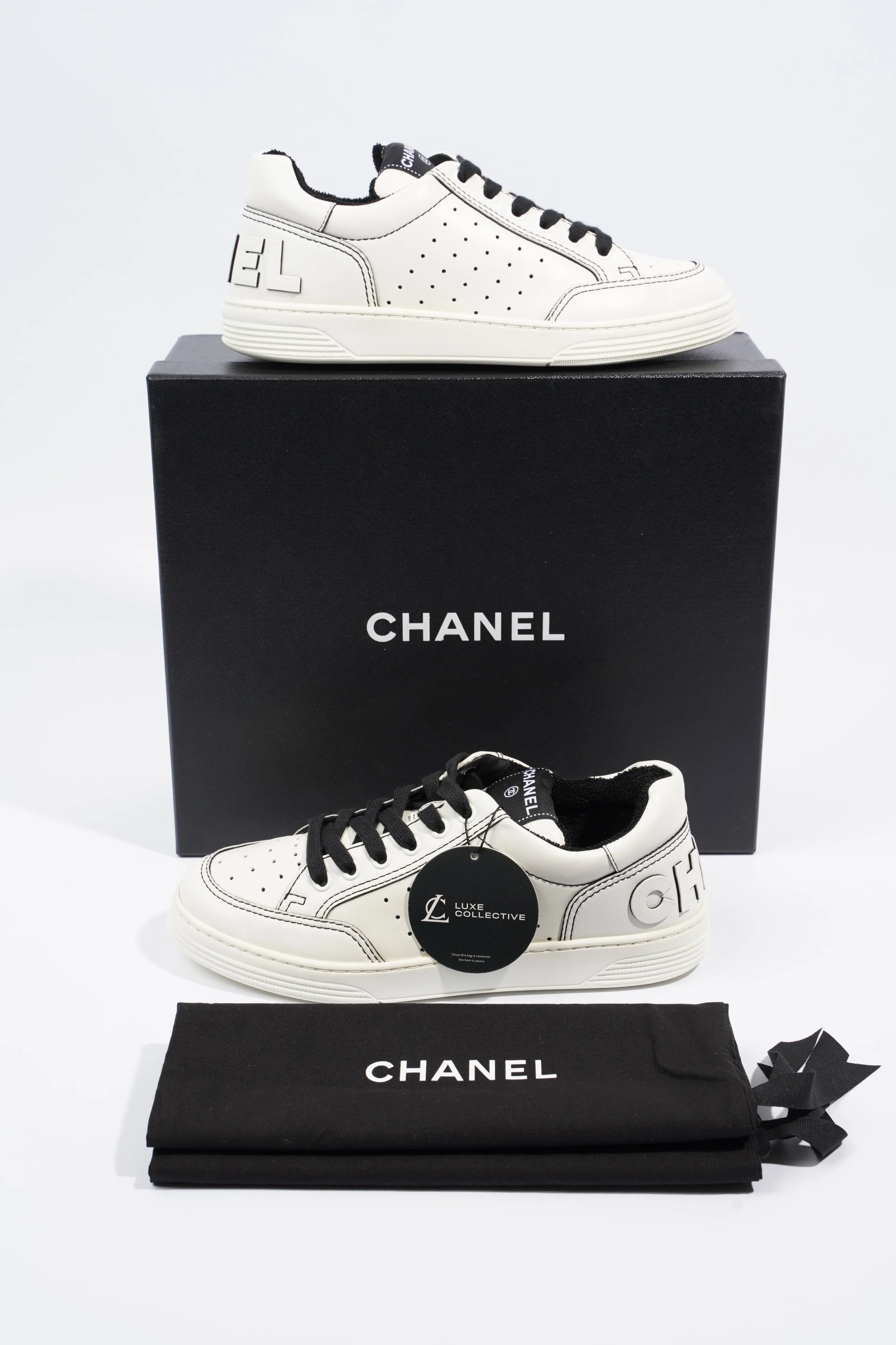 Chanel Chanel Logo White   Black Calfskin Leather EU 37 UK 4