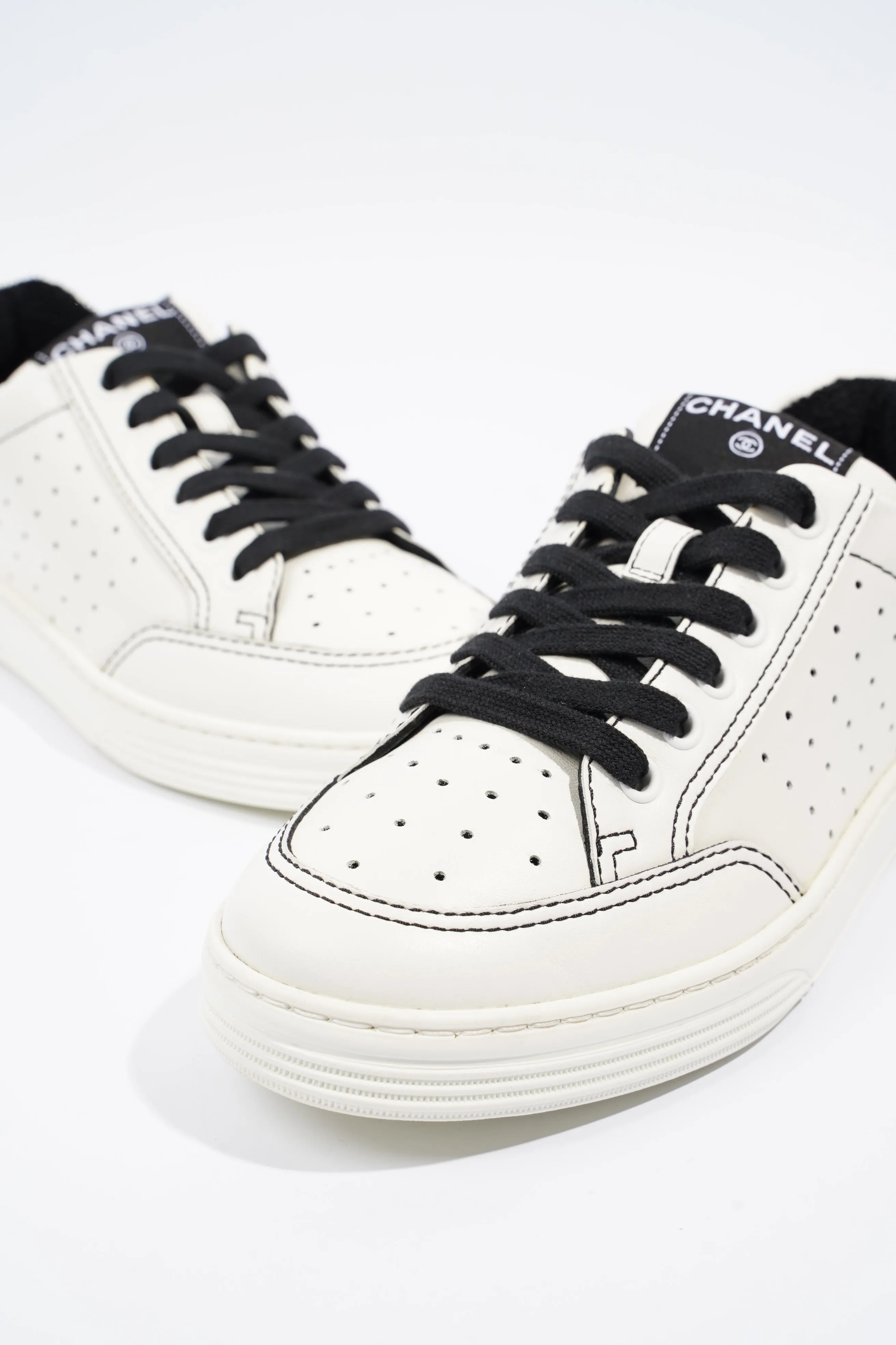 Chanel Chanel Logo White   Black Calfskin Leather EU 37 UK 4