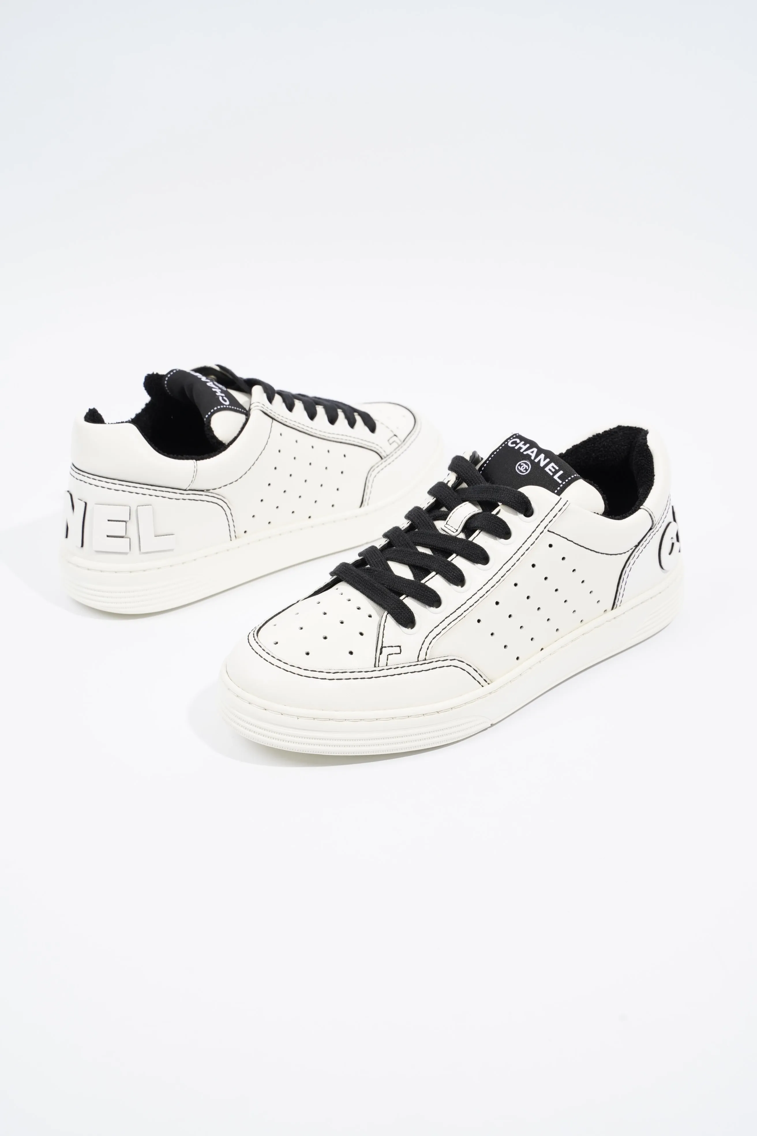 Chanel Chanel Logo White   Black Calfskin Leather EU 37 UK 4