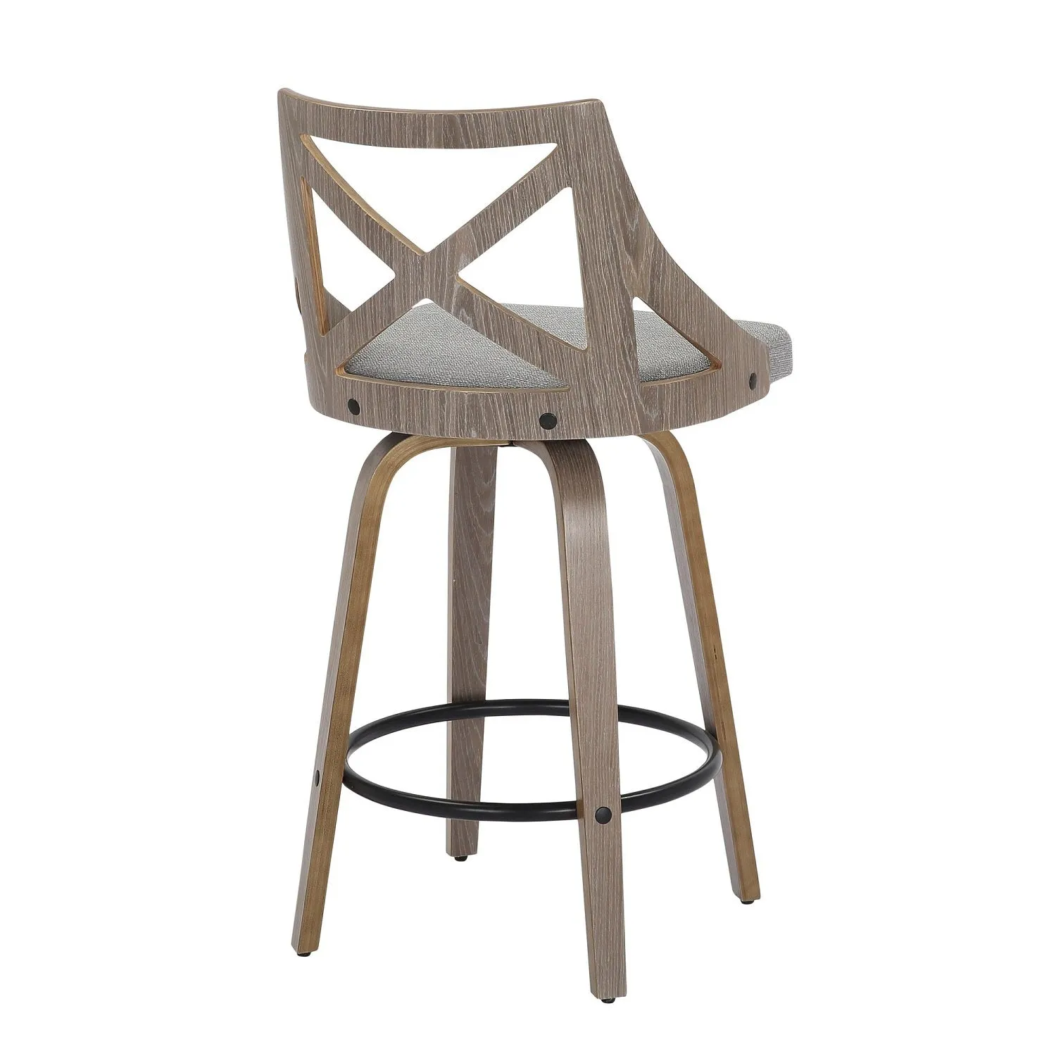 Charlotte Farmhouse Counter Stool in Light Grey Wood and Grey Fabric by LumiSource - Set of 2