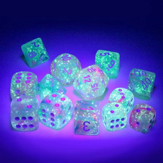 Chessex Nebula 7pc Polyhedral Dice Set - Glow Wisteria & White Luminary
