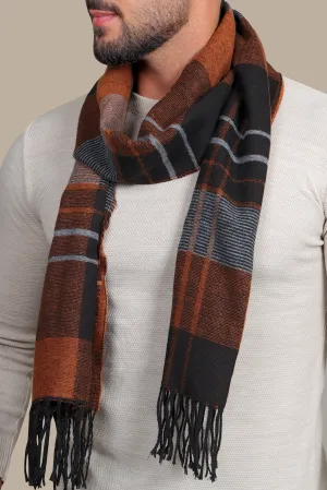 Chic Contrast: Black and Orange Wool Scarf with Striking Elegance