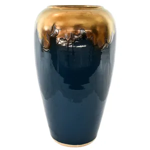 Chic Terracotta Planter – Striking Blue & Gold Accent for Stylish Spaces