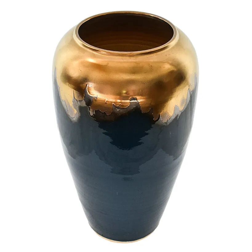 Chic Terracotta Planter – Striking Blue & Gold Accent for Stylish Spaces