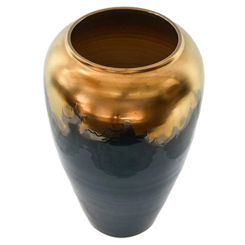 Chic Terracotta Planter – Striking Blue & Gold Accent for Stylish Spaces