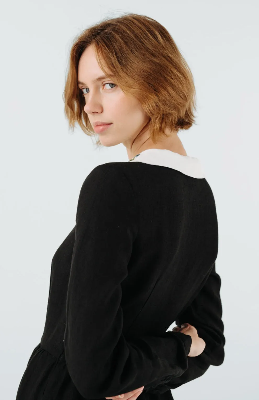 Classic Dress with Embroidered Garden Collar, Long Sleeve