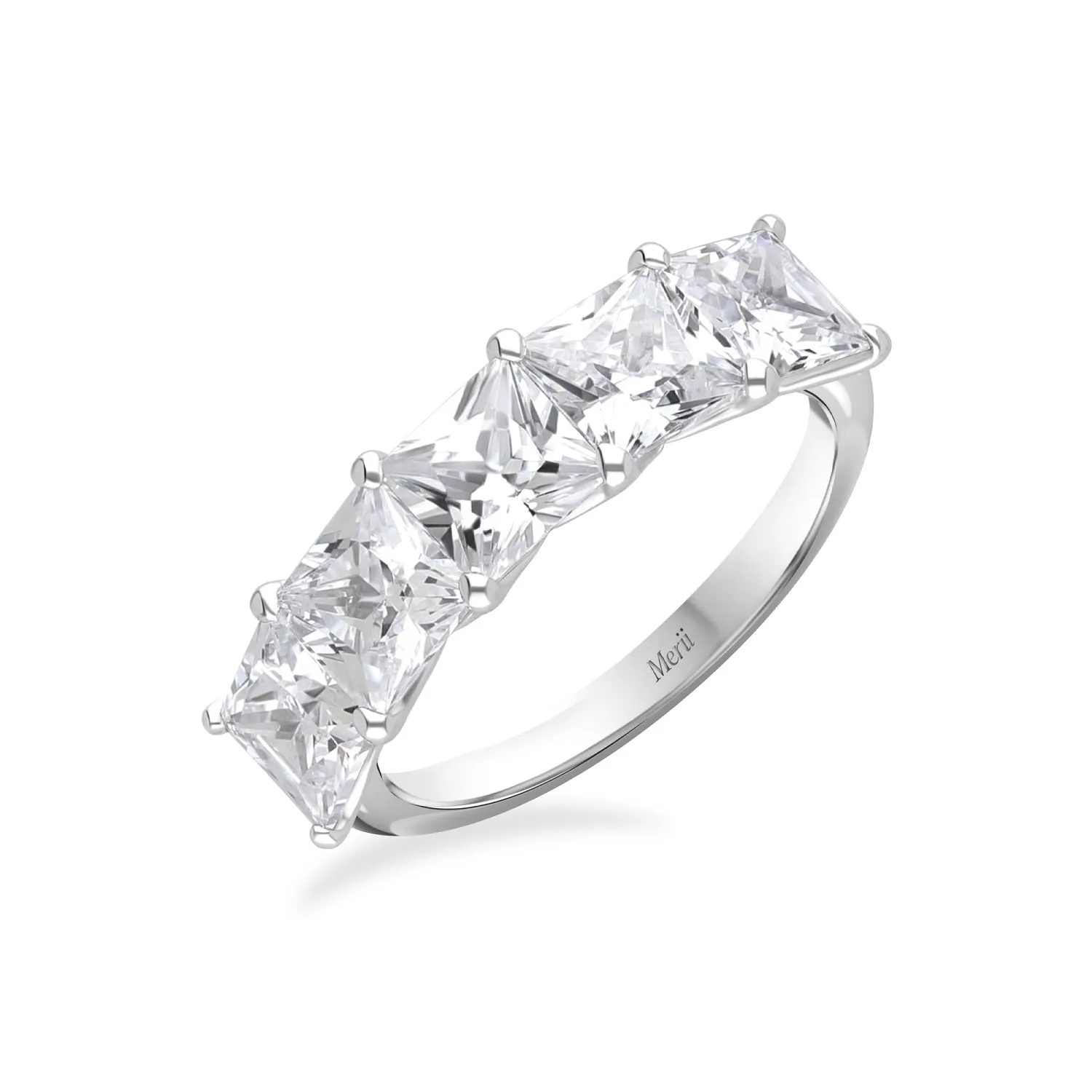 Classic Silver Rhodium Plated 4x4mm Princess Cut CZ Eternity Ring