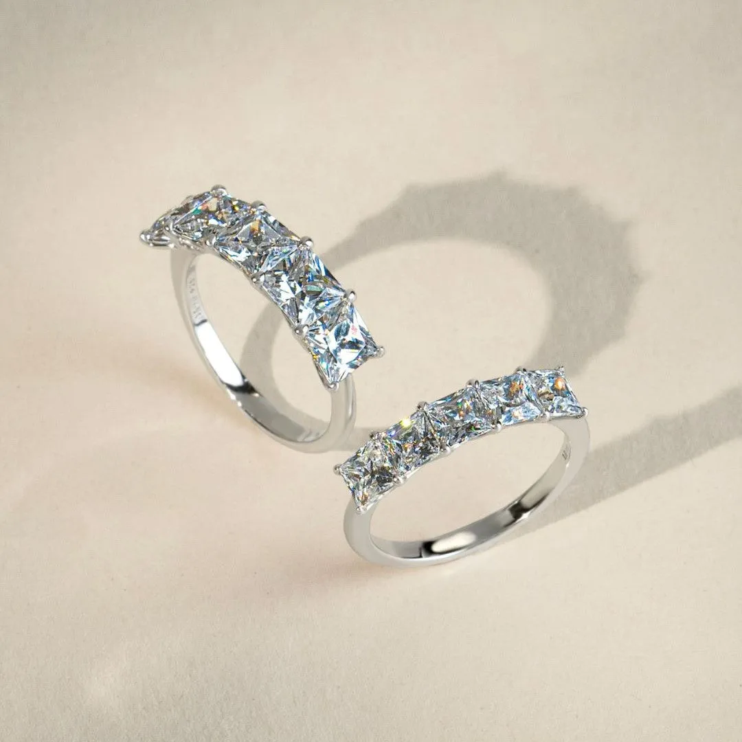 Classic Silver Rhodium Plated 4x4mm Princess Cut CZ Eternity Ring