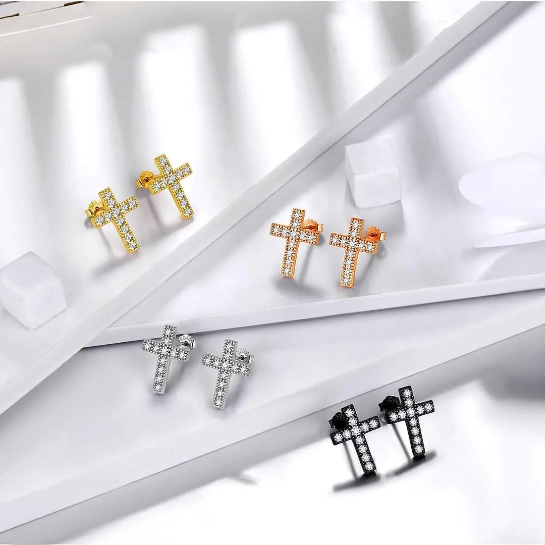 Classic Small Cross Stud Earrings Women Mens Jewelry Sterling Silver