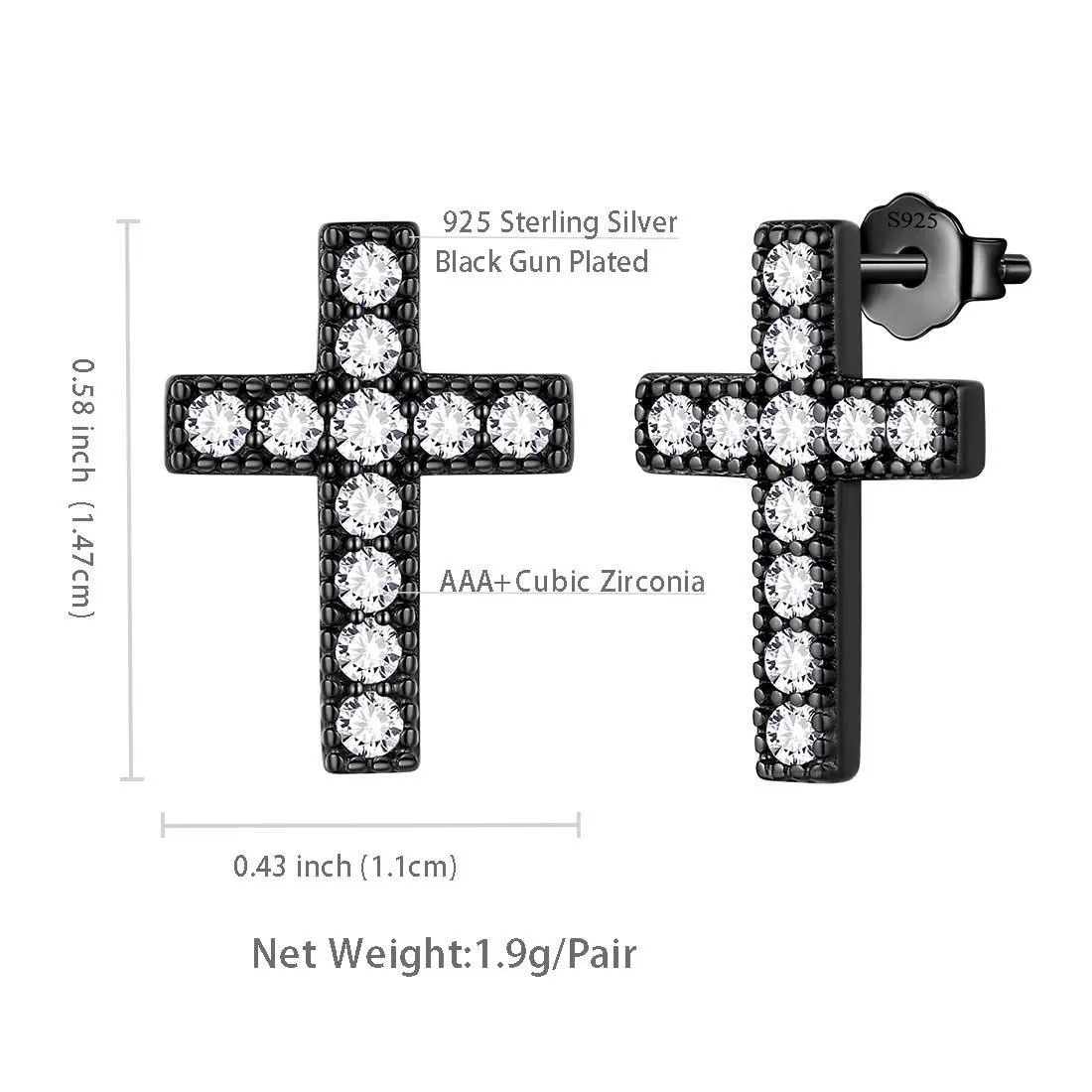 Classic Small Cross Stud Earrings Women Mens Jewelry Sterling Silver