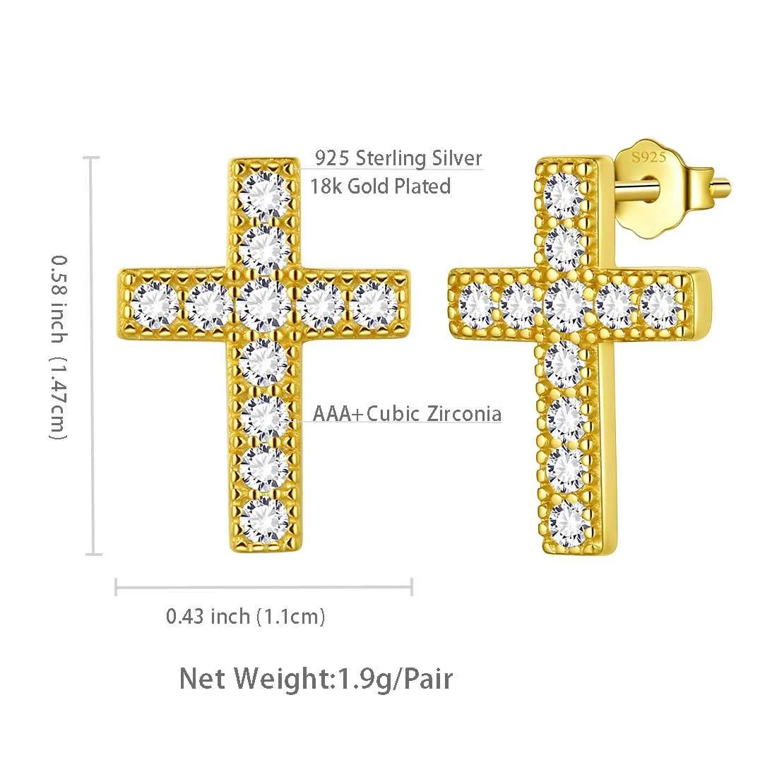 Classic Small Cross Stud Earrings Women Mens Jewelry Sterling Silver