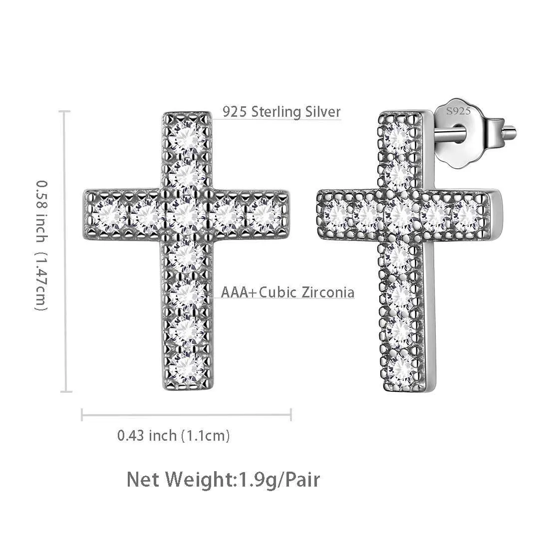 Classic Small Cross Stud Earrings Women Mens Jewelry Sterling Silver