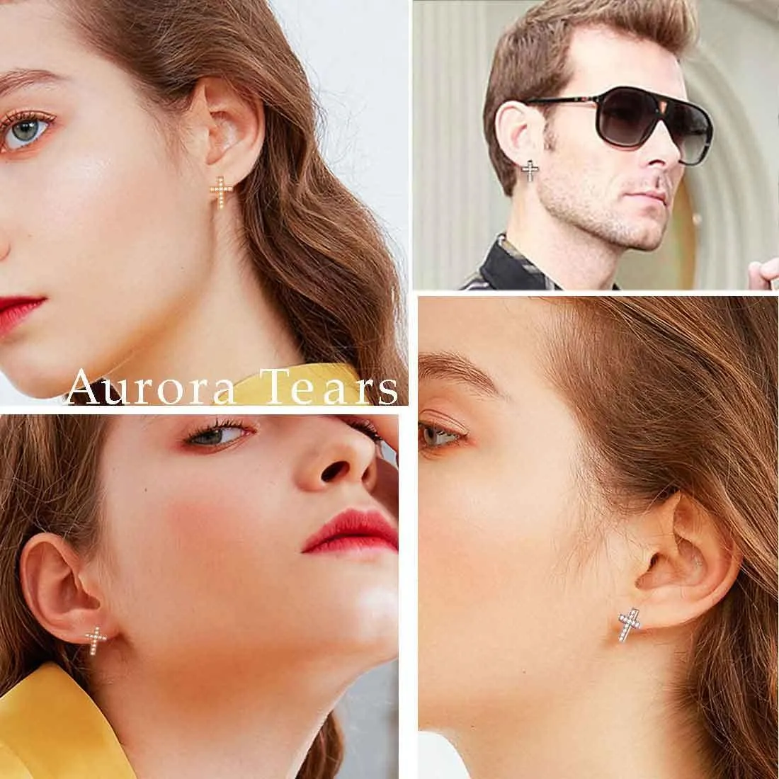 Classic Small Cross Stud Earrings Women Mens Jewelry Sterling Silver