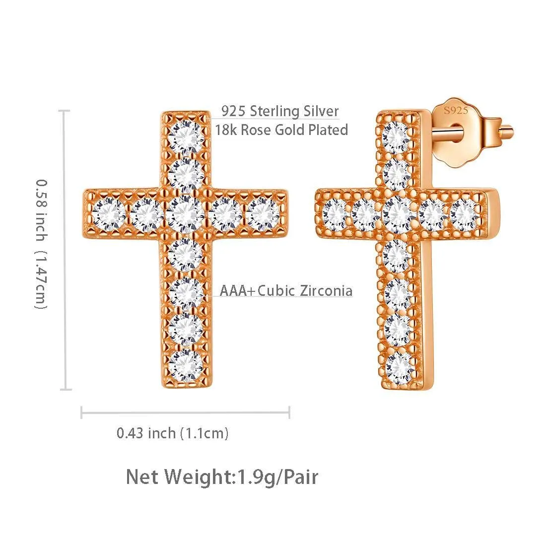 Classic Small Cross Stud Earrings Women Mens Jewelry Sterling Silver