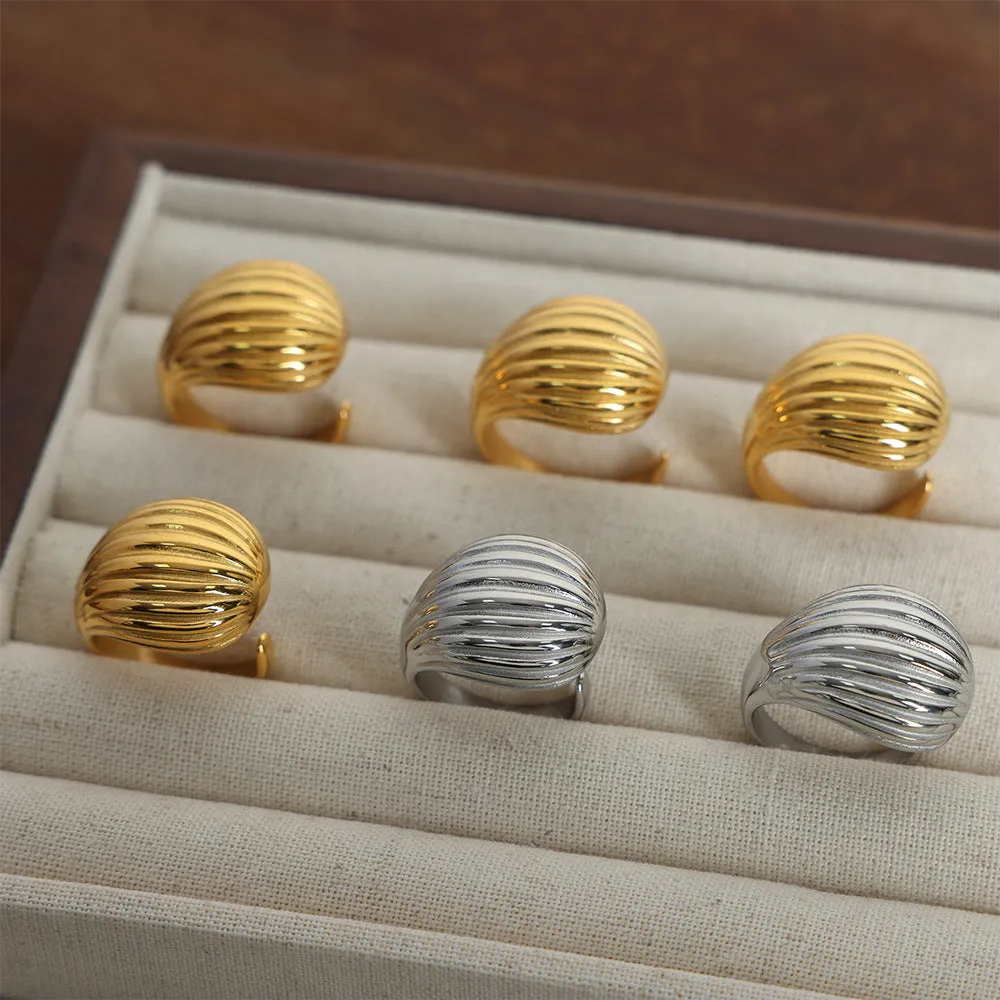 Cold Breeze Titanium Steel Gold-Plated Striped Ring - Chic Fashion Jewelry for Women