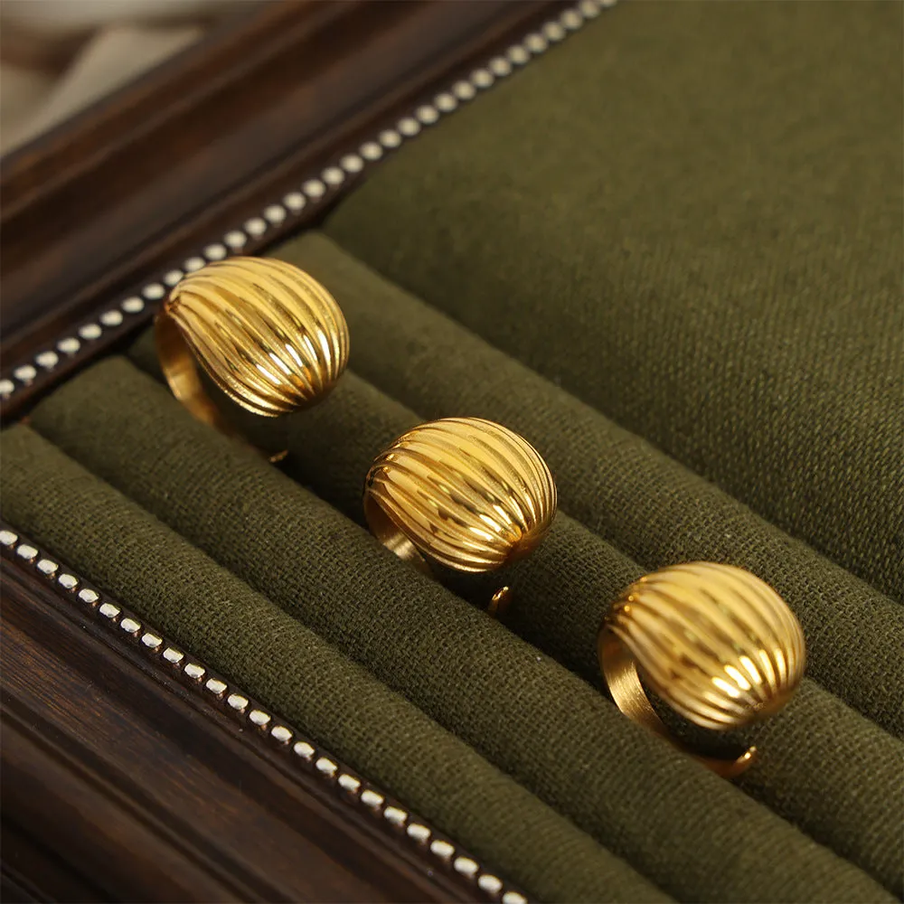 Cold Breeze Titanium Steel Gold-Plated Striped Ring - Chic Fashion Jewelry for Women