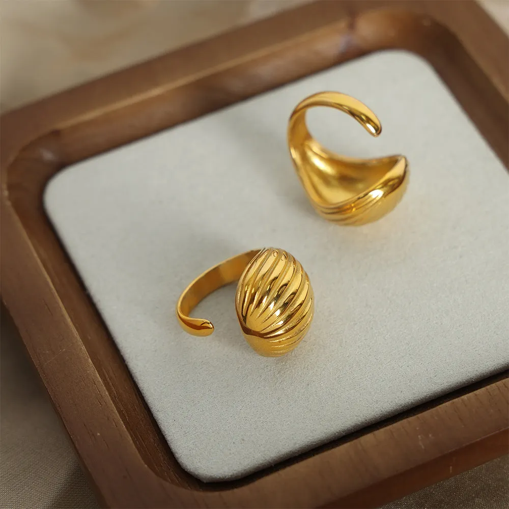 Cold Breeze Titanium Steel Gold-Plated Striped Ring - Chic Fashion Jewelry for Women