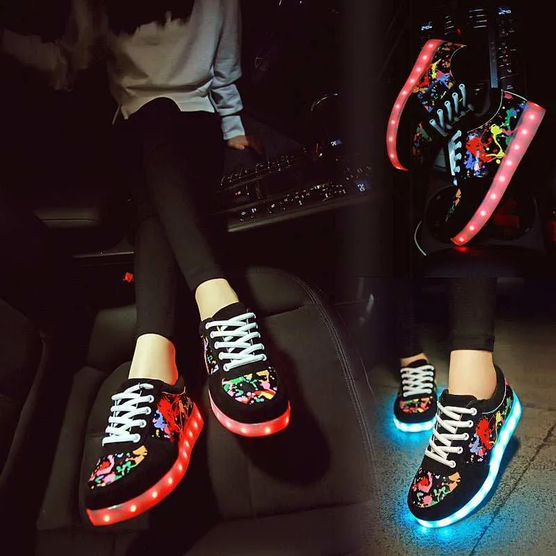 Couple Graffiti Low-cut Light Shoes USB Charging LED Lights Colorful Luminous Shoes