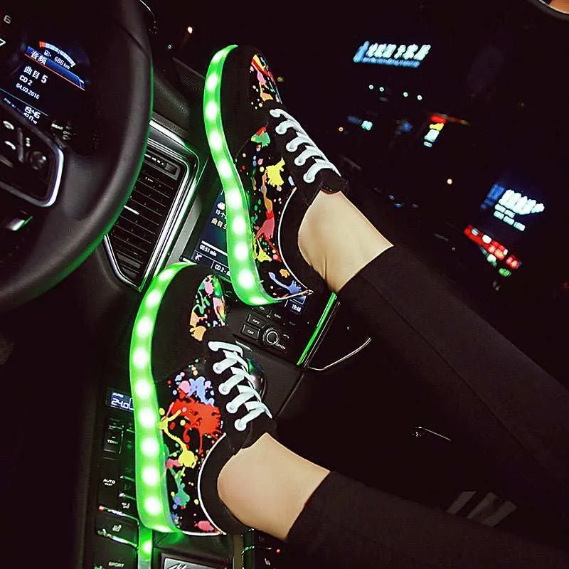 Couple Graffiti Low-cut Light Shoes USB Charging LED Lights Colorful Luminous Shoes