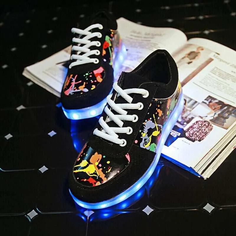 Couple Graffiti Low-cut Light Shoes USB Charging LED Lights Colorful Luminous Shoes