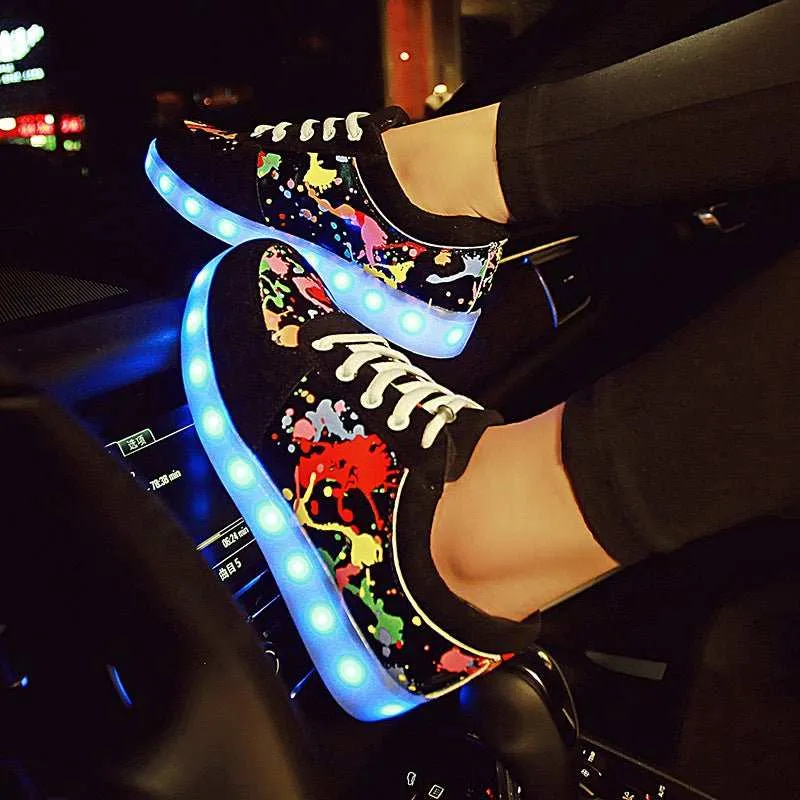 Couple Graffiti Low-cut Light Shoes USB Charging LED Lights Colorful Luminous Shoes