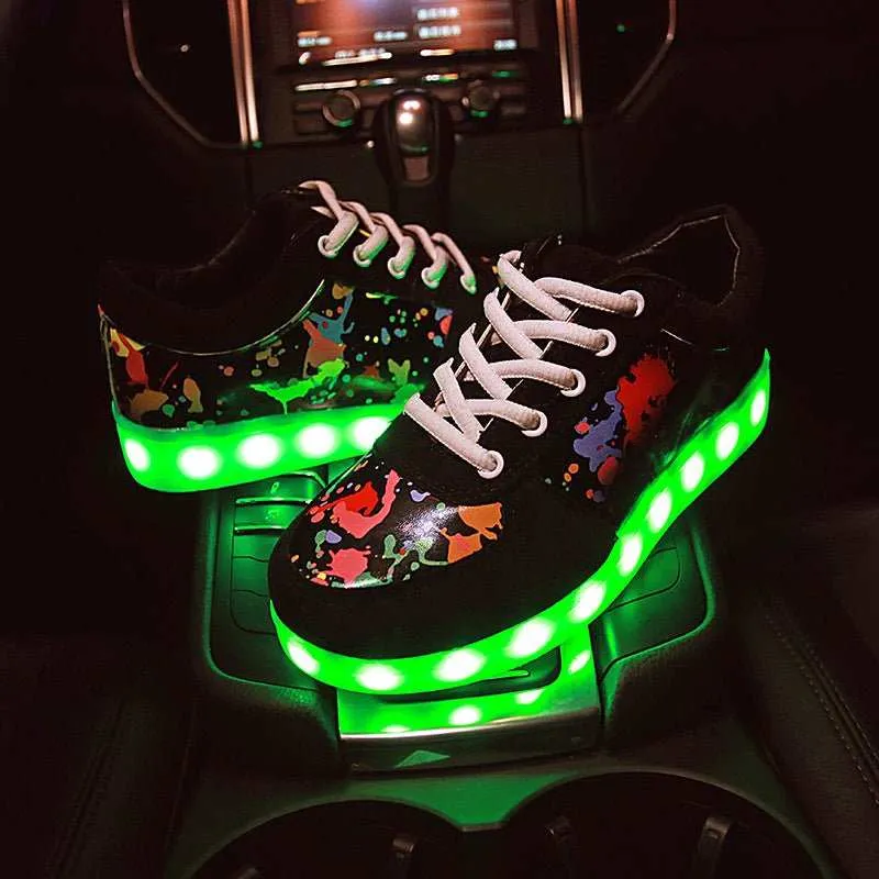 Couple Graffiti Low-cut Light Shoes USB Charging LED Lights Colorful Luminous Shoes
